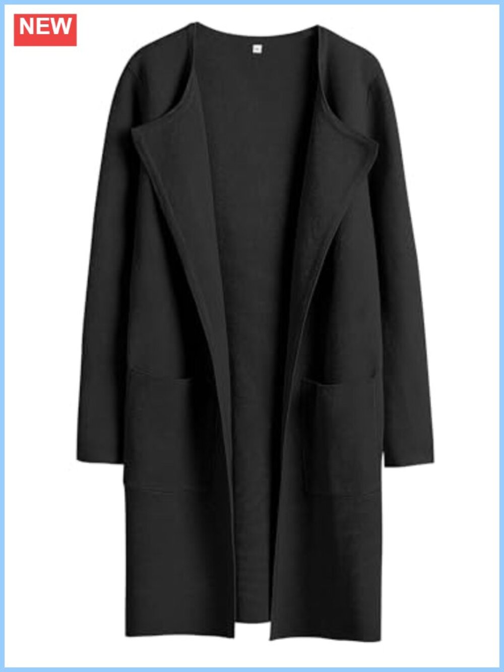 Women's Mid-Length Open Front Cardigan Sweater with Large Lapel and Patch
